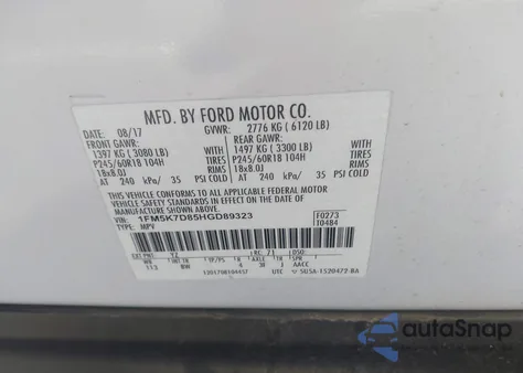 2017 Ford Explorer Xlt из США, поврежденный, VIN 1FM5K7D85HGD89323